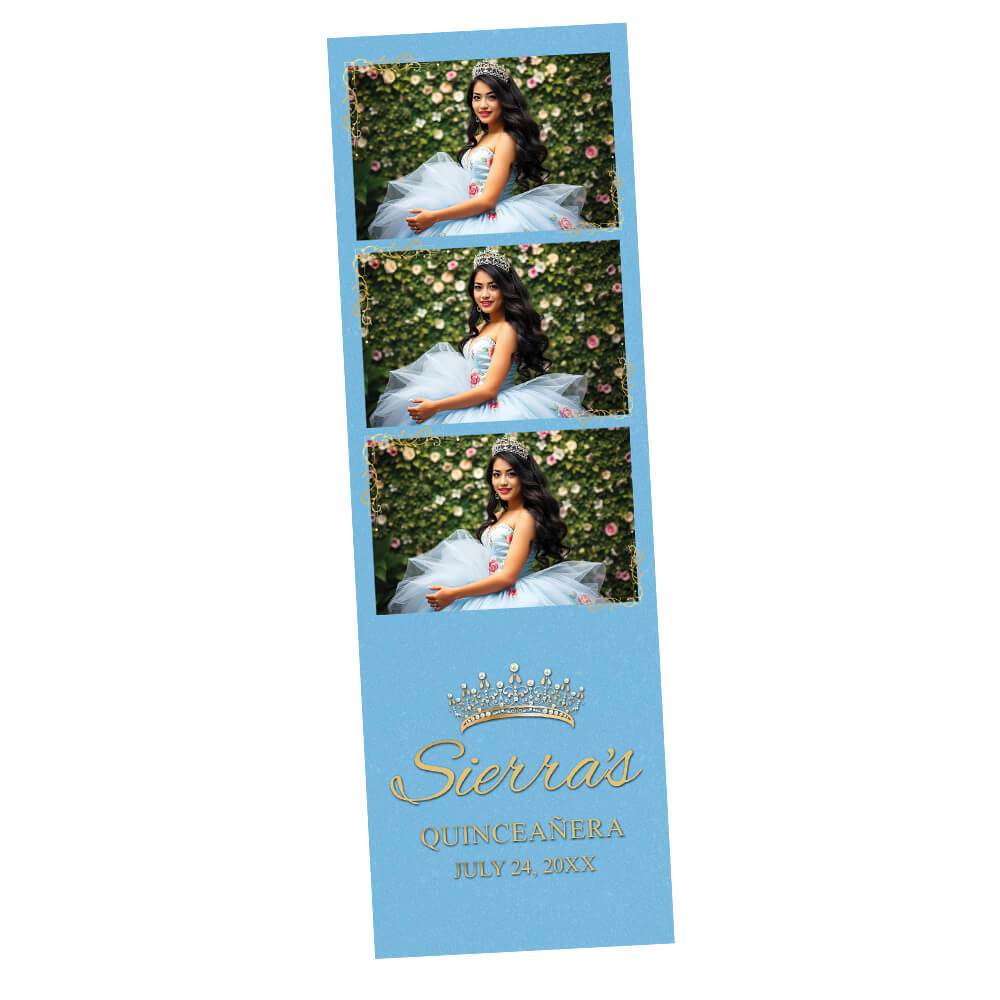 Marco para fotomatón con corona dorada para quinceañera, cumpleaños celeste | Tira de 2x6 | LHC02D
