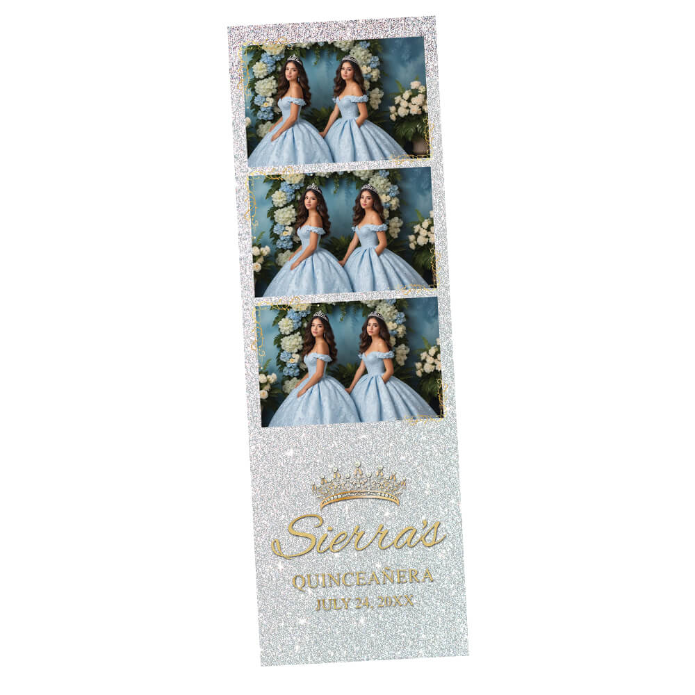 Quinceañera Gold Crown Photo Booth Frame, Radiant Silver Birthday | 2x6 Strip | LHC02J