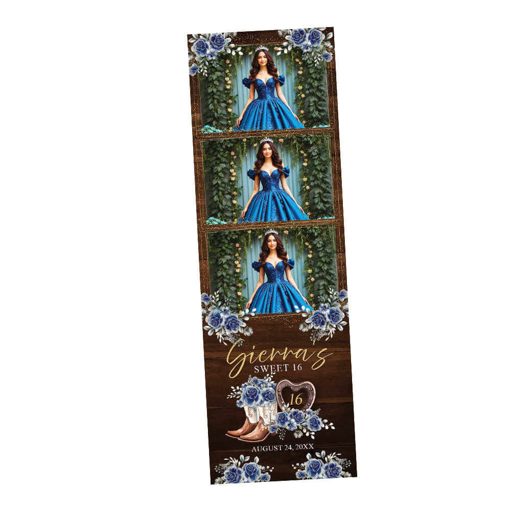 Blue Rose Quinceañera Photo Booth frame for a Country Birthday | 2x6 Strip | LHC05C