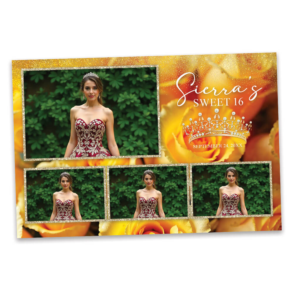 Charming Yellow Roses Sweet 16th Photo Booth Frame | 1x3 Postcard | LHC20A