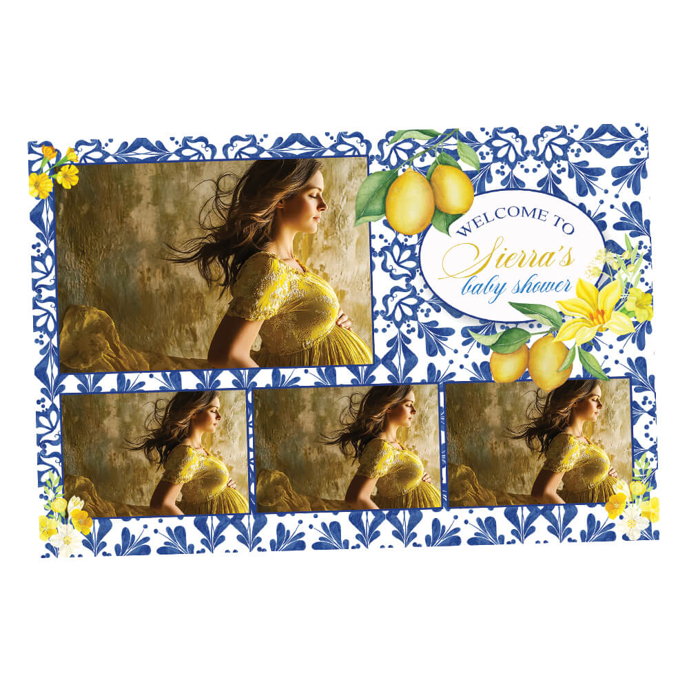 Royal Blue Tiles Citrus Lemon Baby Shower Booth Frame | 1x3 Postcard | LHC09B