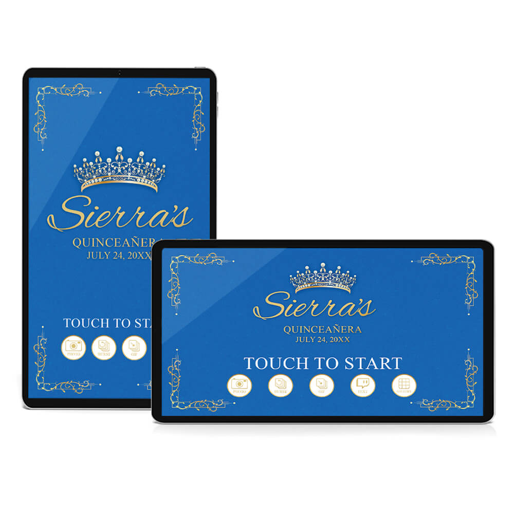 Quinceañera Gold Crown iPad Welcome Screens, Blue Birthday | LHC24A