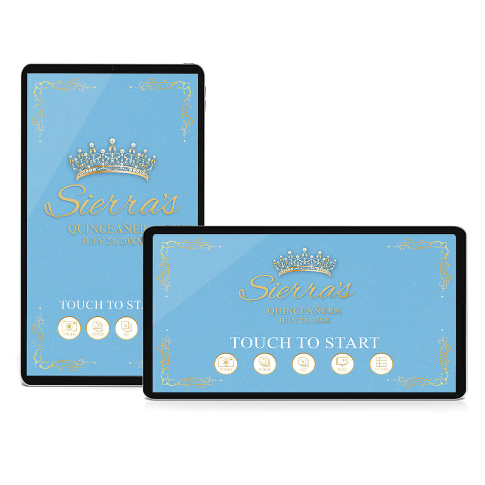 Quinceañera Gold Crown iPad Welcome Screens, Light Blue Birthday | LHC24C