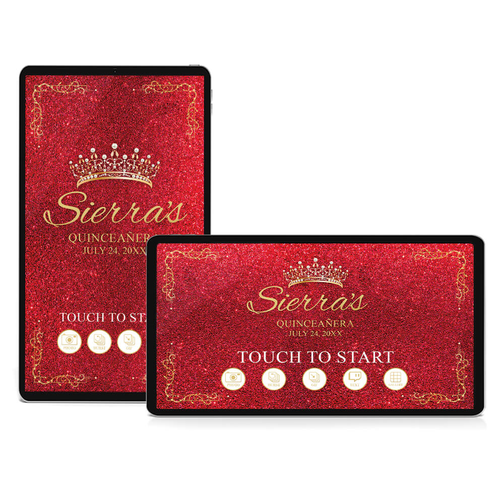Quinceañera Gold Crown iPad Welcome Screens, Red Birthday | LHC24H
