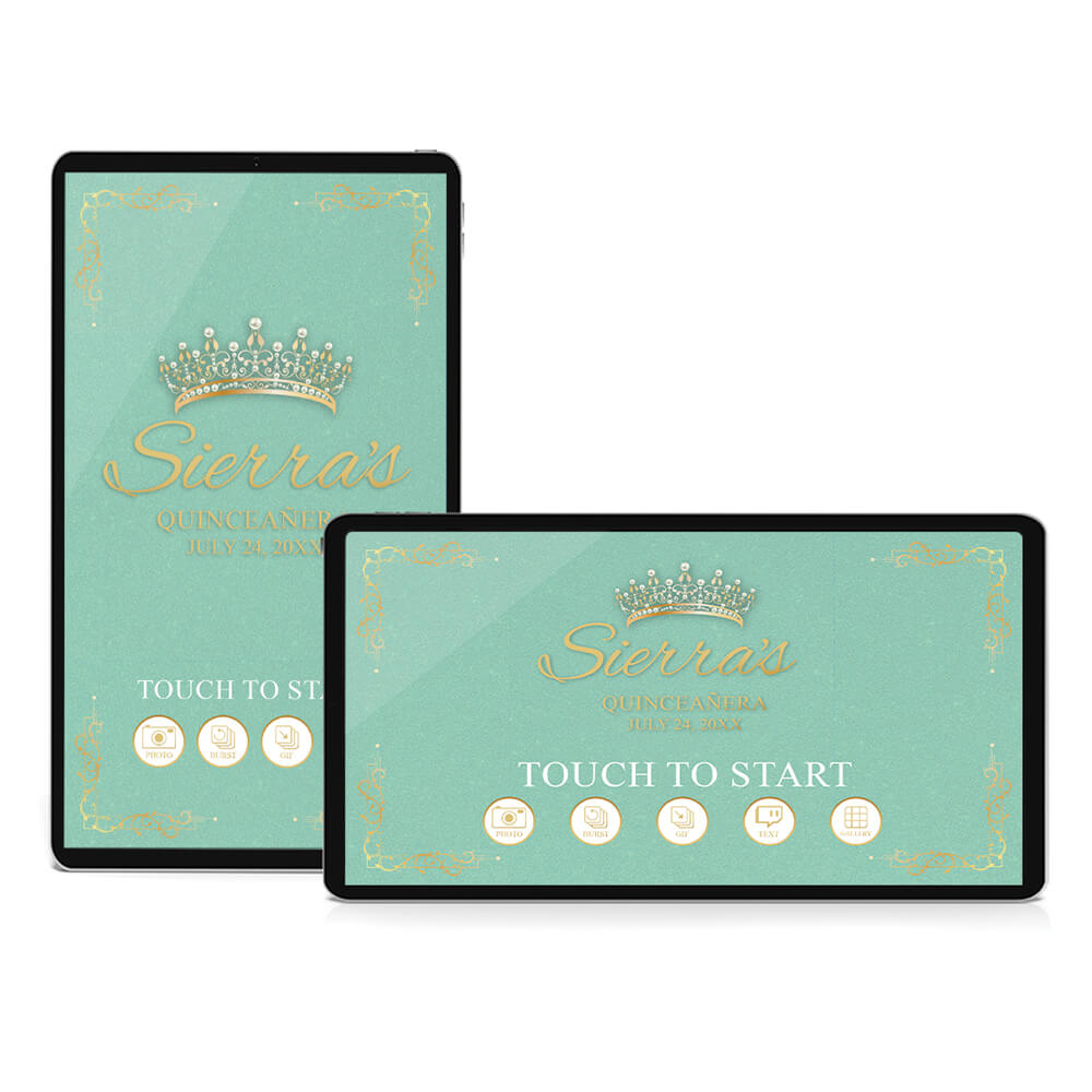 Quinceañera Gold Crown iPad Welcome Screens, Light Green Birthday | LHC24D
