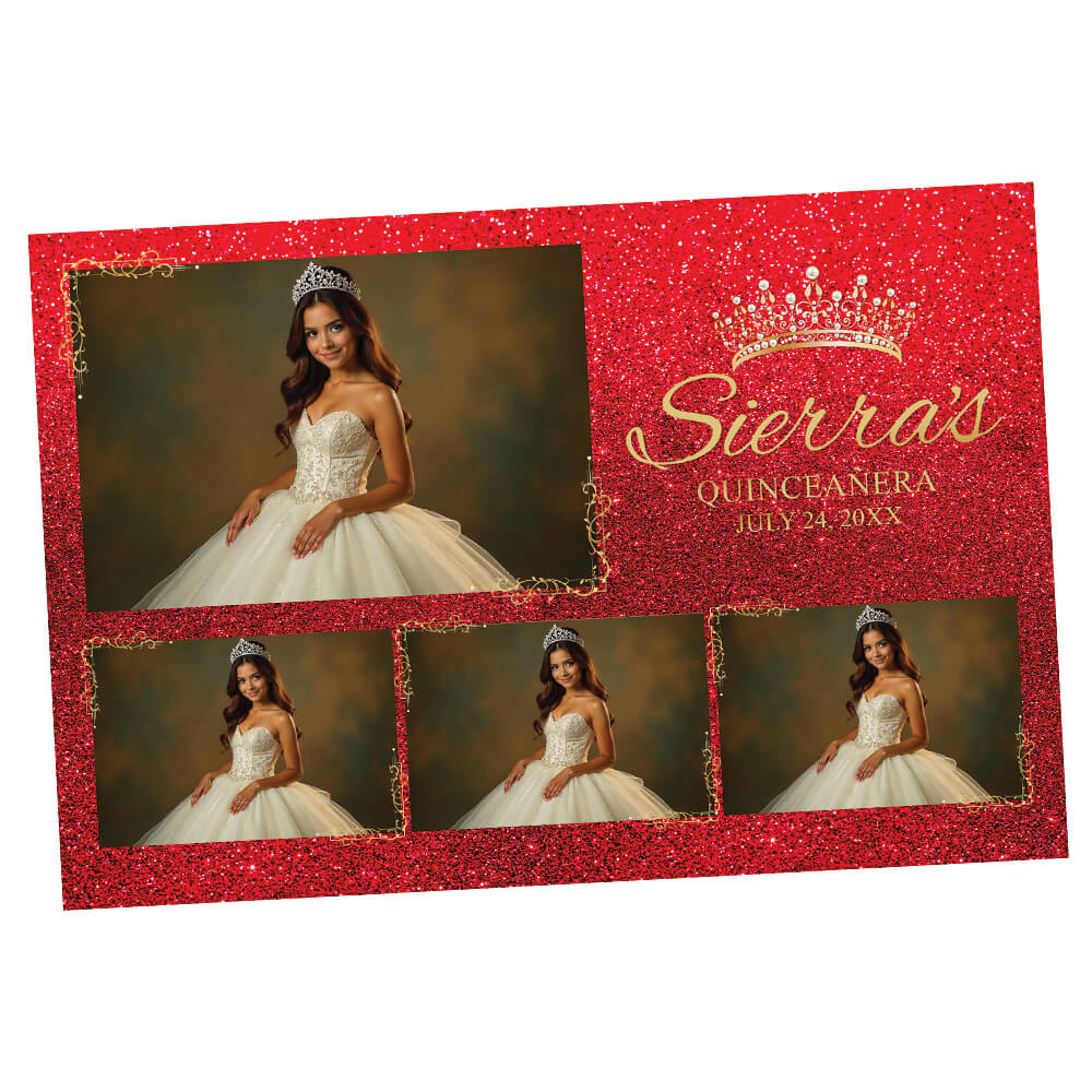 Quinceañera Gold Crown Photo Booth Frame, Radiant Red Birthday  |  LHC01H