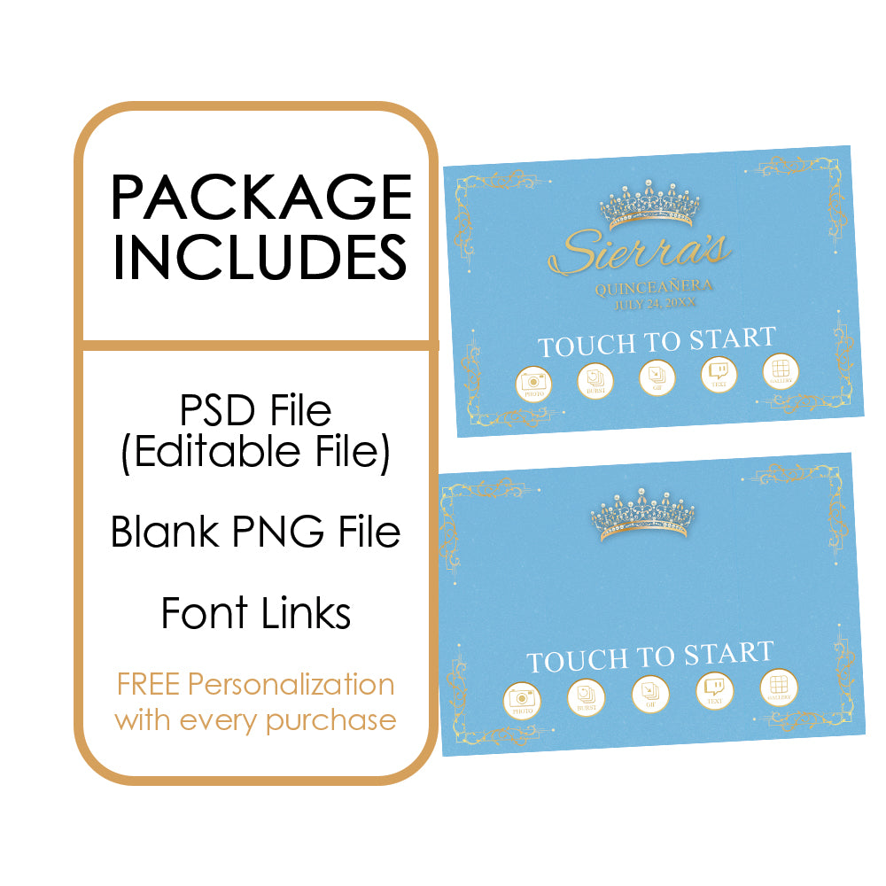 Quinceañera Gold Crown Welcome Screen, Light Blue  |   LHC23C