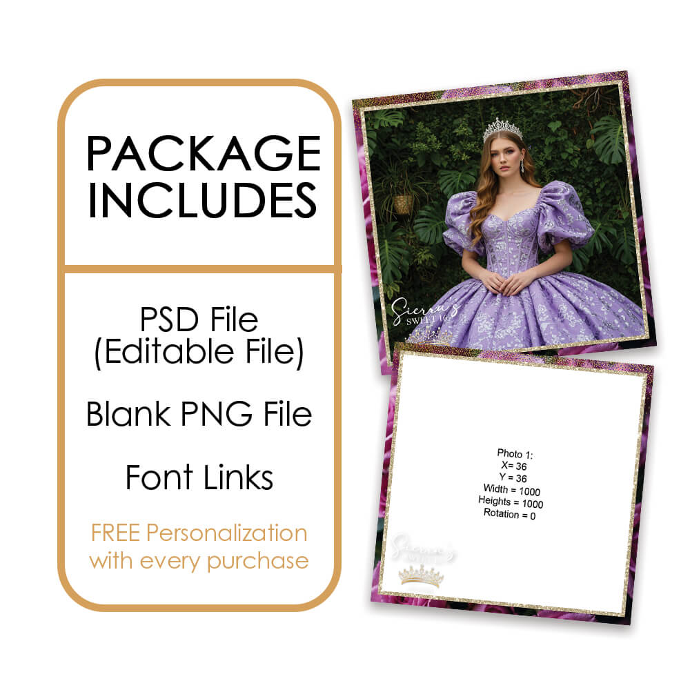 Charming Violet Roses Sweet 16th Photo Booth Frame |  360 Overlay  |  LHC19C