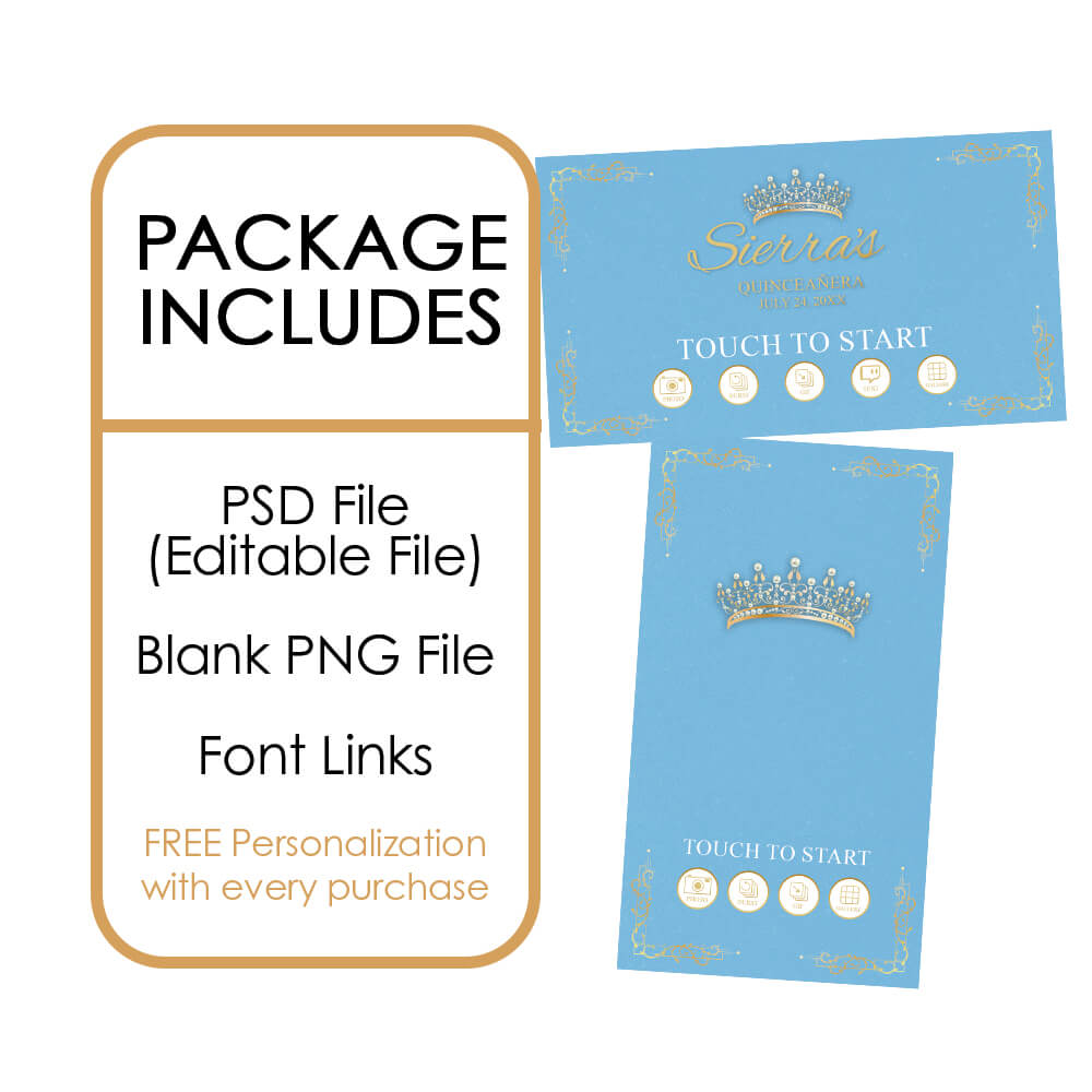 Quinceañera Gold Crown iPad Welcome Screens, Light Blue Birthday | LHC24C