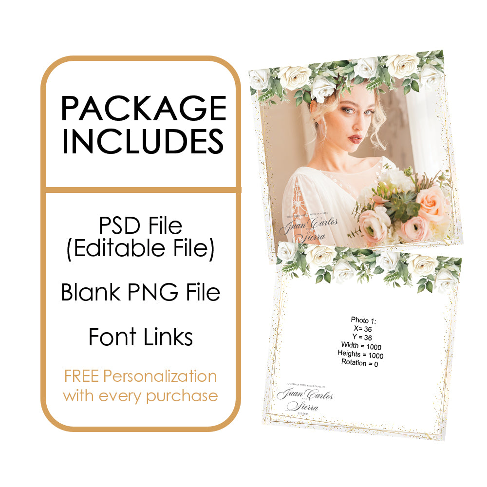 Elegant White Rose Wedding Photo Booth Frame  |  1-Pose Overlay  |  LHC10C