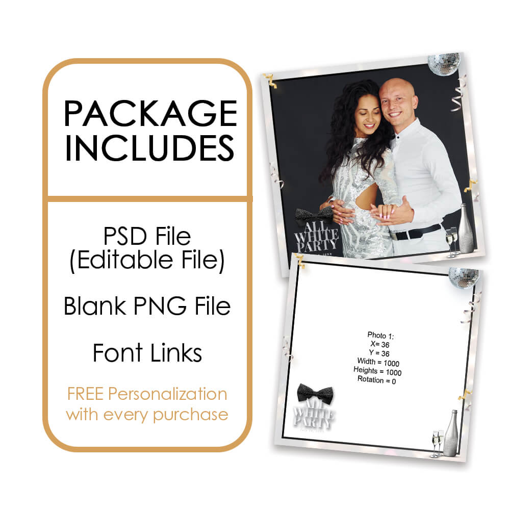 White Party Event Photo Booth Frame  |  360 Overlay  |  LHC16C