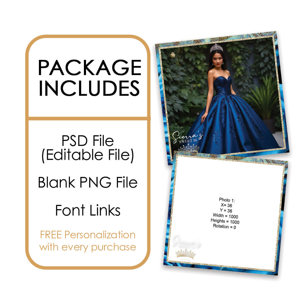 Charming Blue Roses Sweet 16th Photo Booth Frame  |  360 Overlay |  LHC22C