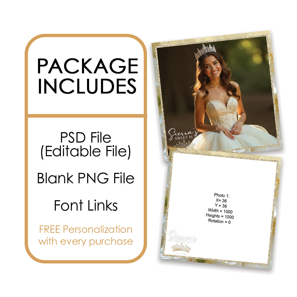 Charming White Floral Sweet 16th Photo Booth Frame |  360 Overlay  |  LHC21C