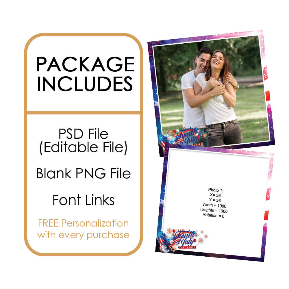 4th of July Holiday Photo Booth Frame  |  1-pose 360 Overlay |  LHC11C