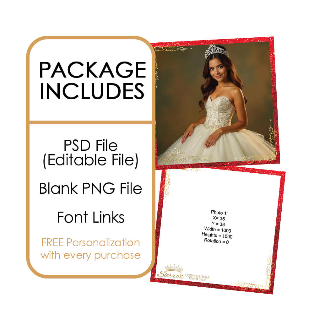 Quinceañera Gold Crown Photo Booth Frame, Red Birthday 360 Overlay |  LHC03H