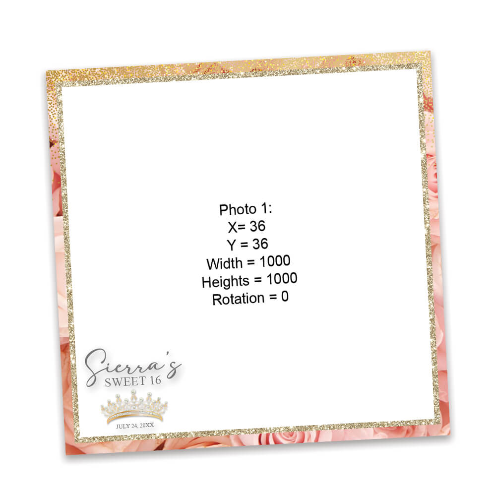 Charming Pink Roses Sweet 16th Photo Booth Frame |  360 Overlay  |  LHC17C