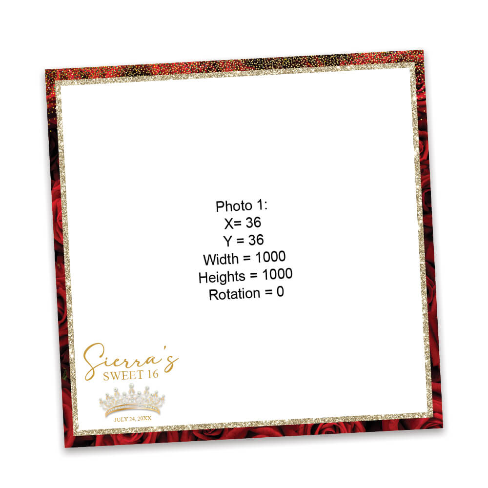 Charming Red Roses Sweet 16th Photo Booth Frame |  360 Overlay  |  LHC18C