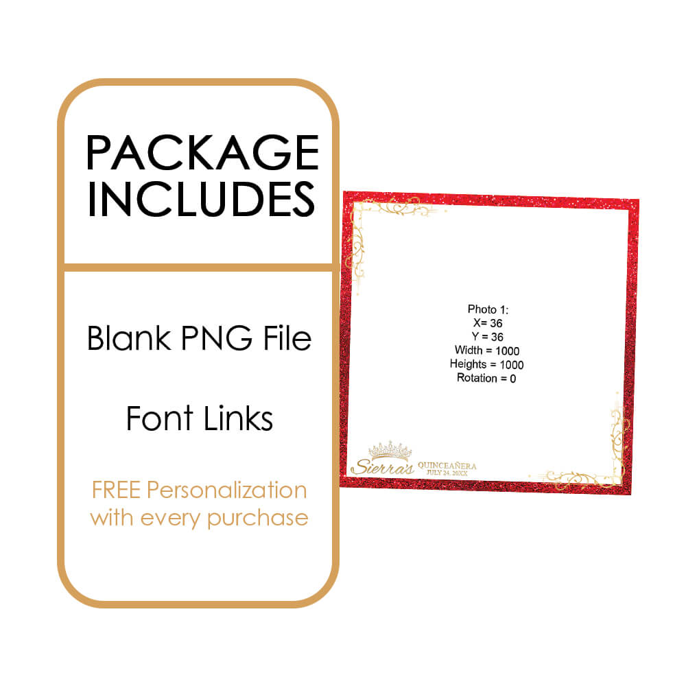 Quinceañera Gold Crown Photo Booth Frame, Red Birthday 360 Overlay |  LHC03H