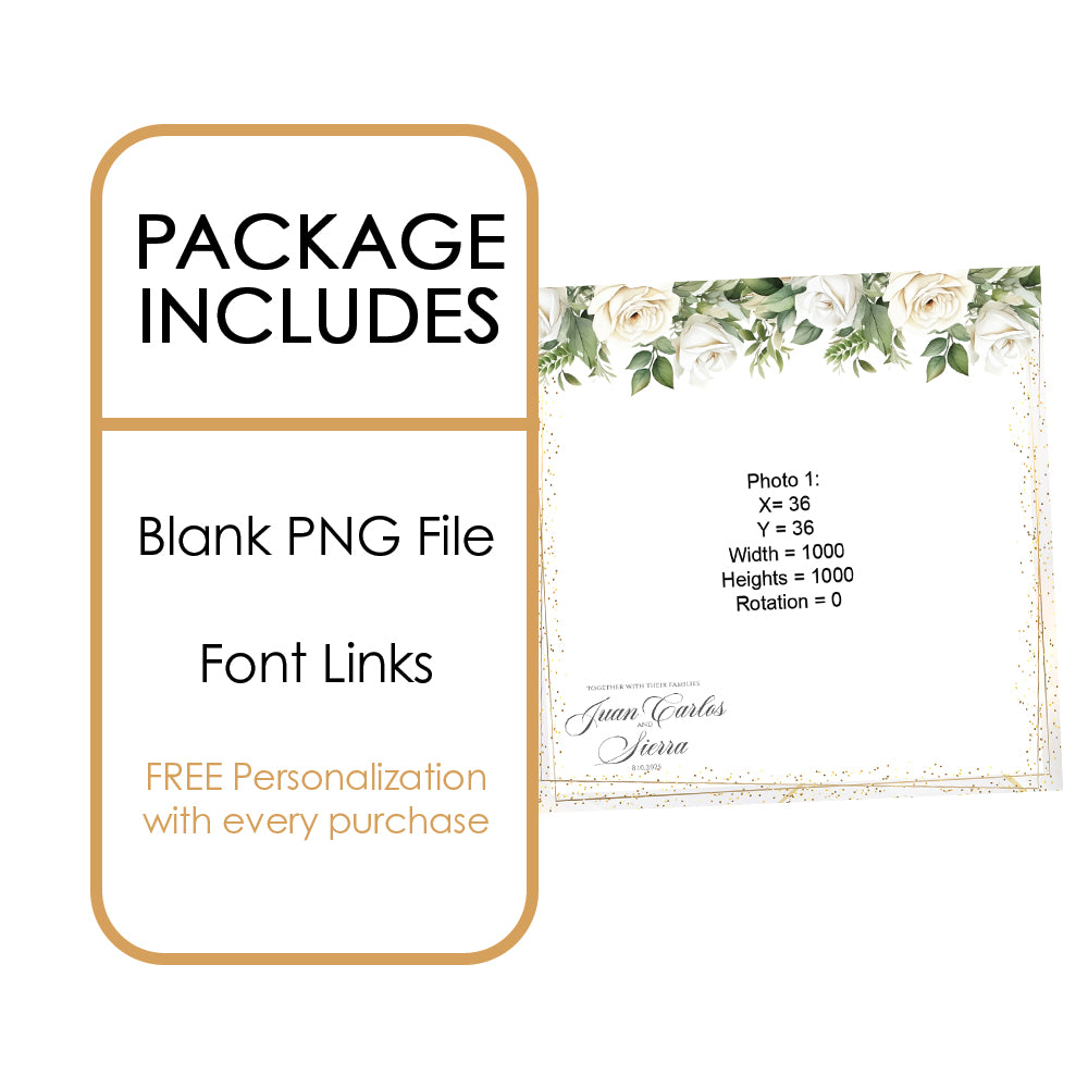 Elegant White Rose Wedding Photo Booth Frame  |  1-Pose Overlay  |  LHC10C