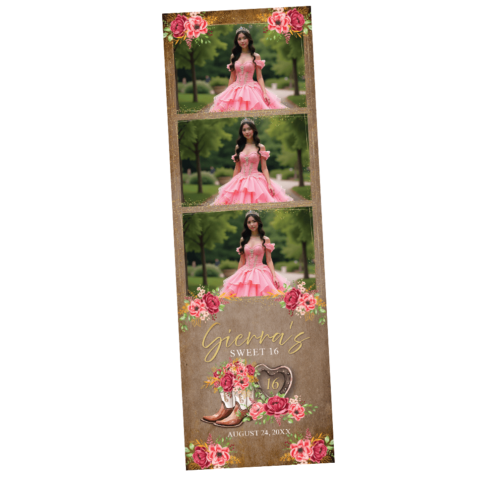 Marco para fotomatón con corona dorada de Quinceañera, cumpleaños de Barbie rosa | LHC01A