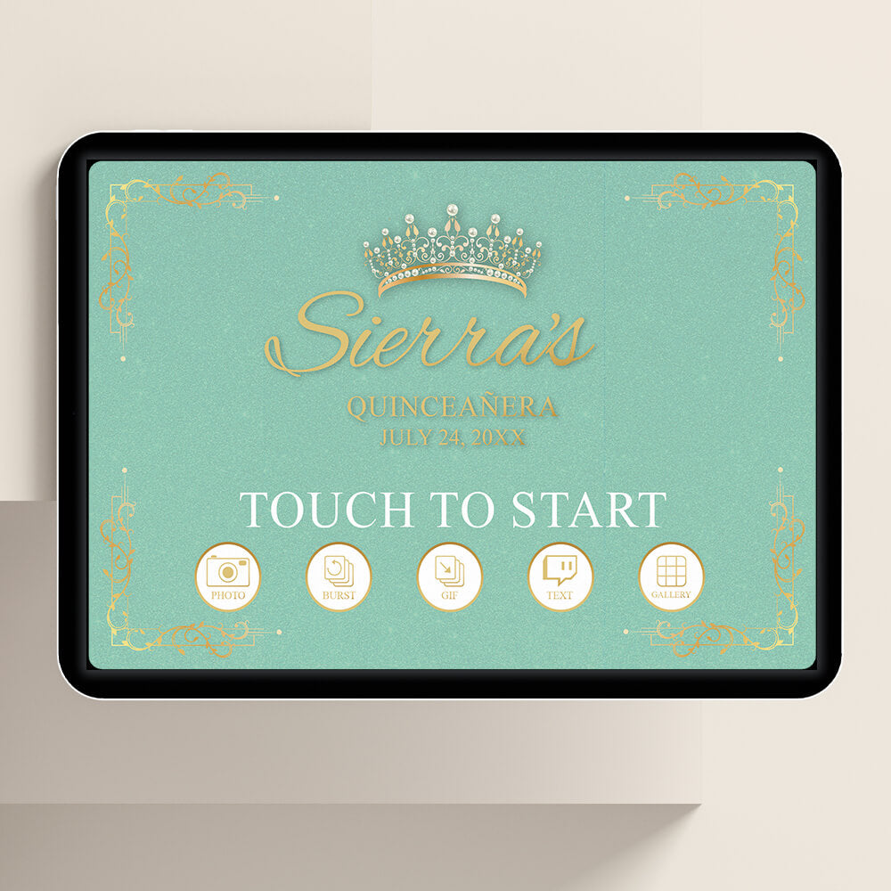 Quinceañera Gold Crown Welcome Screen, Light Green  |   LHC23D
