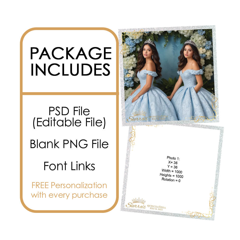 Quinceañera Gold Crown Photo Booth Frame, Silver Birthday 360 Overlay |  LHC03J