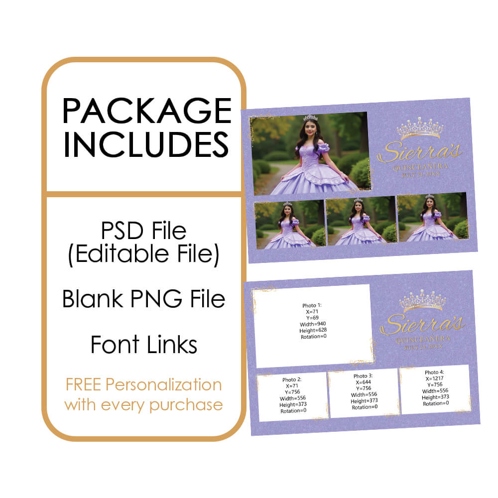 Quinceañera Gold Crown Photo Booth Frame, Violet Tulip Birthday  |  LHC01K