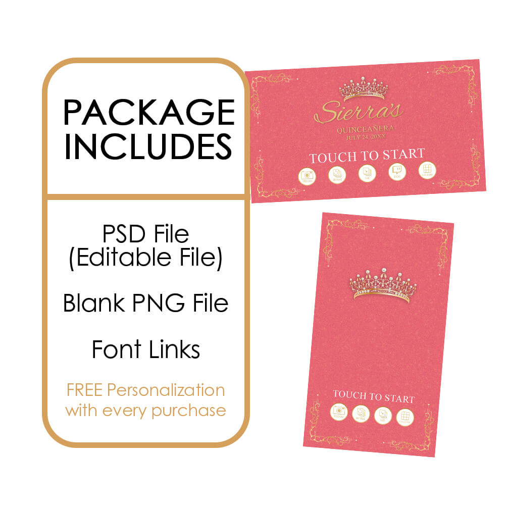 Quinceañera Gold Crown iPad Welcome Screens, Blush Pink Birthday | LHC24E