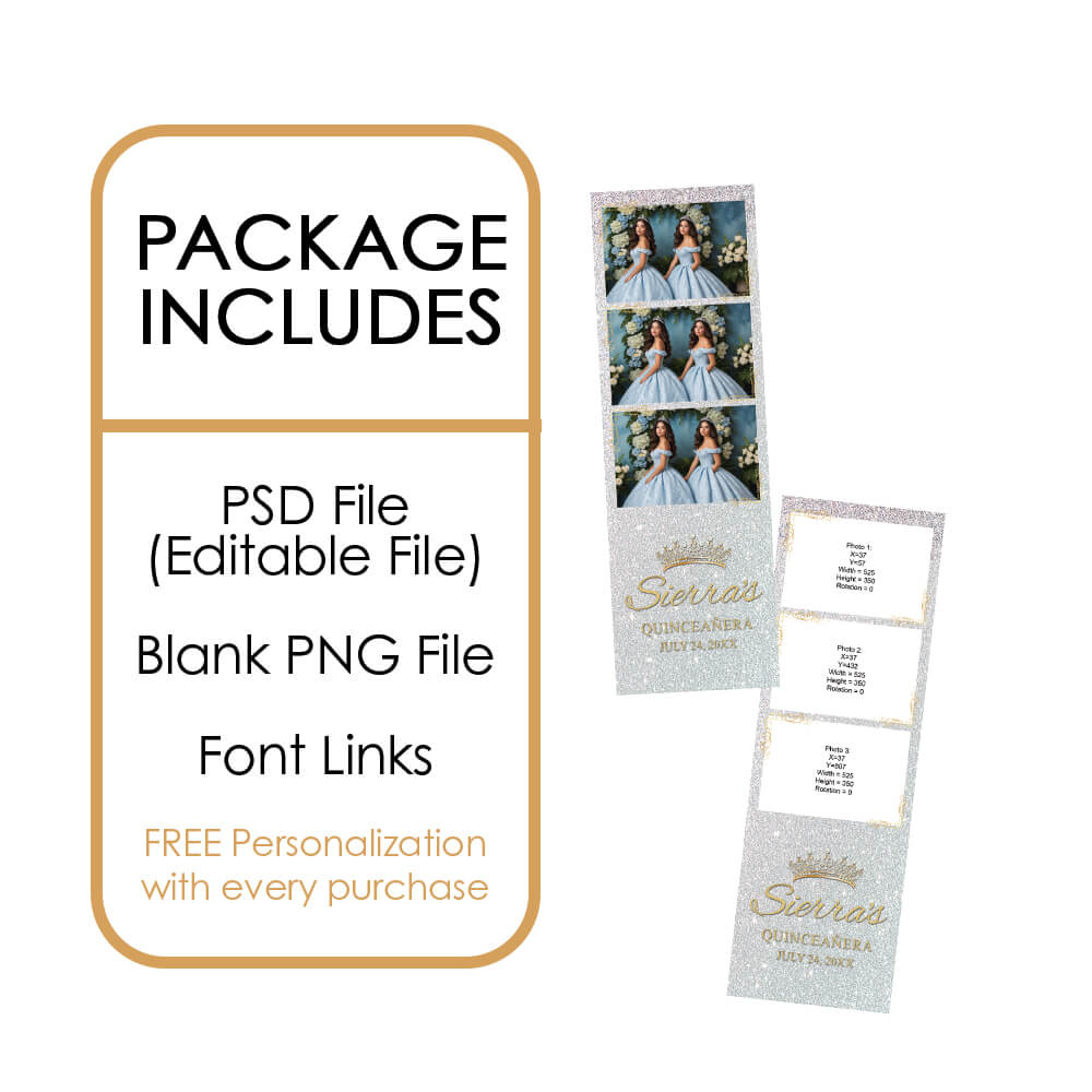 Quinceañera Gold Crown Photo Booth Frame, Radiant Silver Birthday  |  2x6 Strip  |  LHC02J