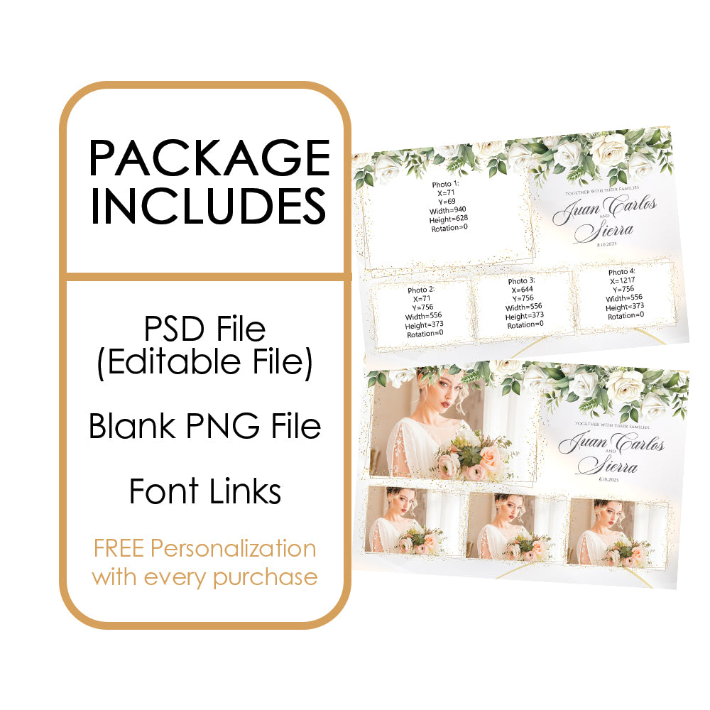 Elegant White Rose Wedding Photo Booth Frame  |  4-pose Postcard  |  LHC10A