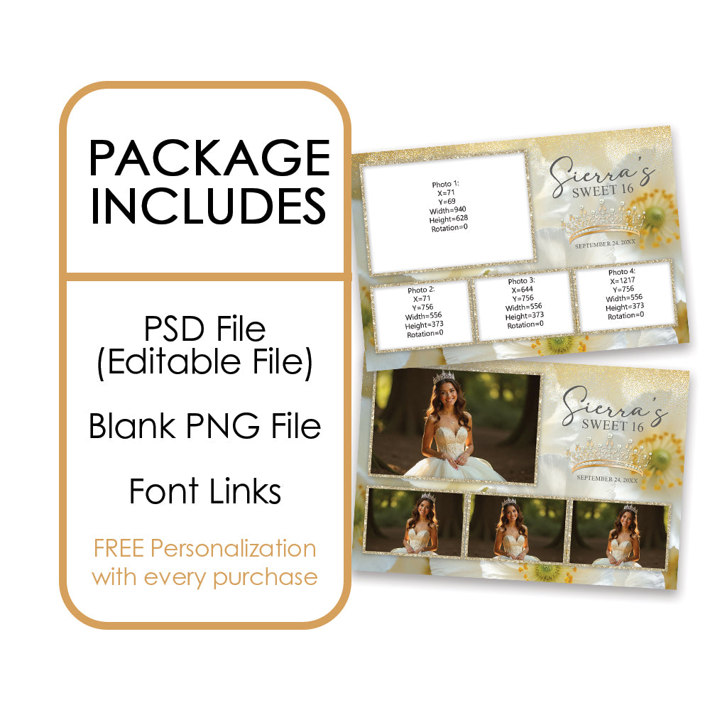 Charming White Floral Sweet 16th Photo Booth Frame |  1x3 Postcard  |  LHC21A