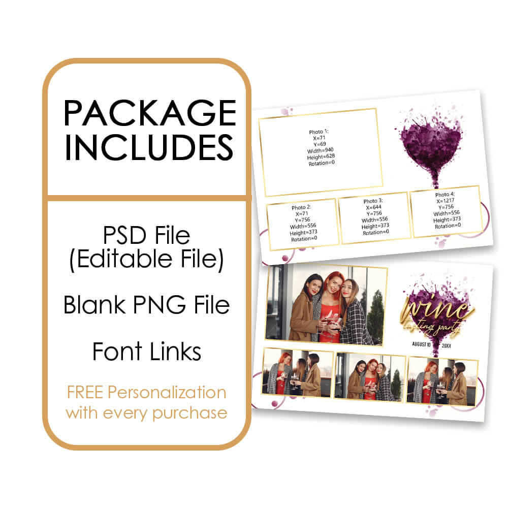 Wine Tasting Party with Gold Lettering Photo Booth Frame  |  1x3 Postcard  |  LHC13A
