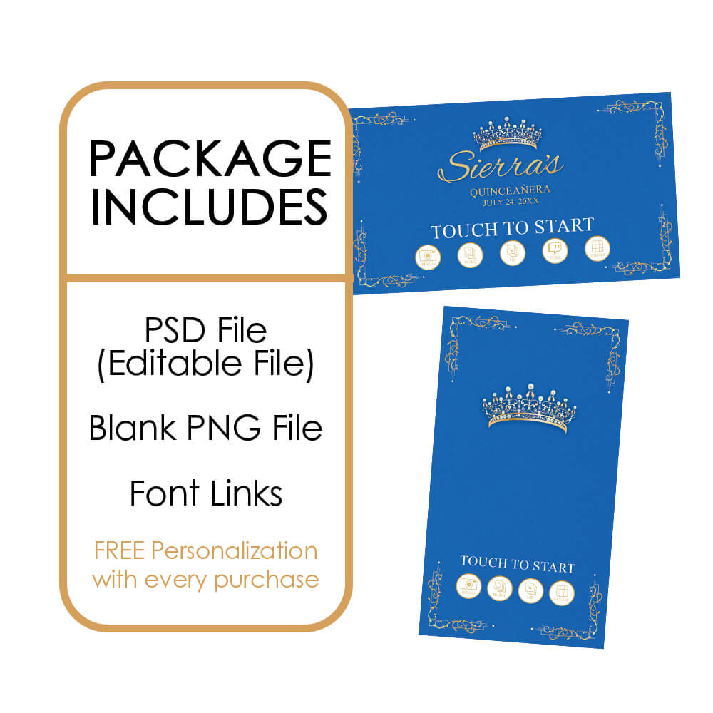 Quinceañera Gold Crown iPad Welcome Screens, Blue Birthday | LHC24A
