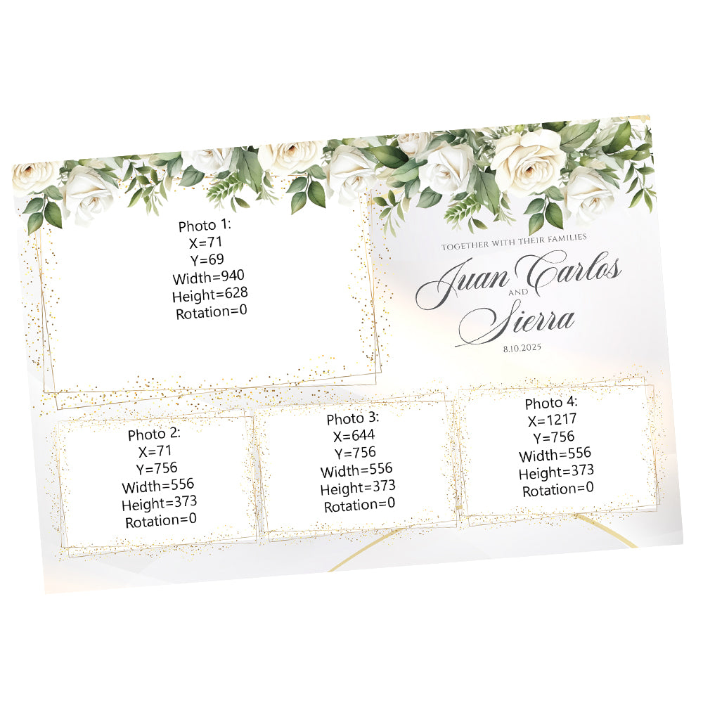 Elegant White Rose Wedding Photo Booth Frame  |  4-pose Postcard  |  LHC10A