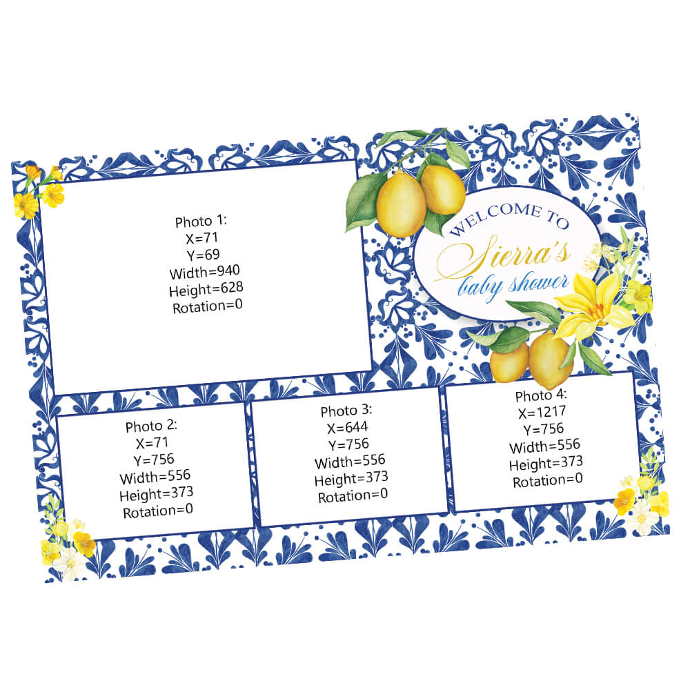 Royal Blue Tiles Citrus Lemon Baby Shower Booth Frame  | 1x3 Postcard | LHC09B