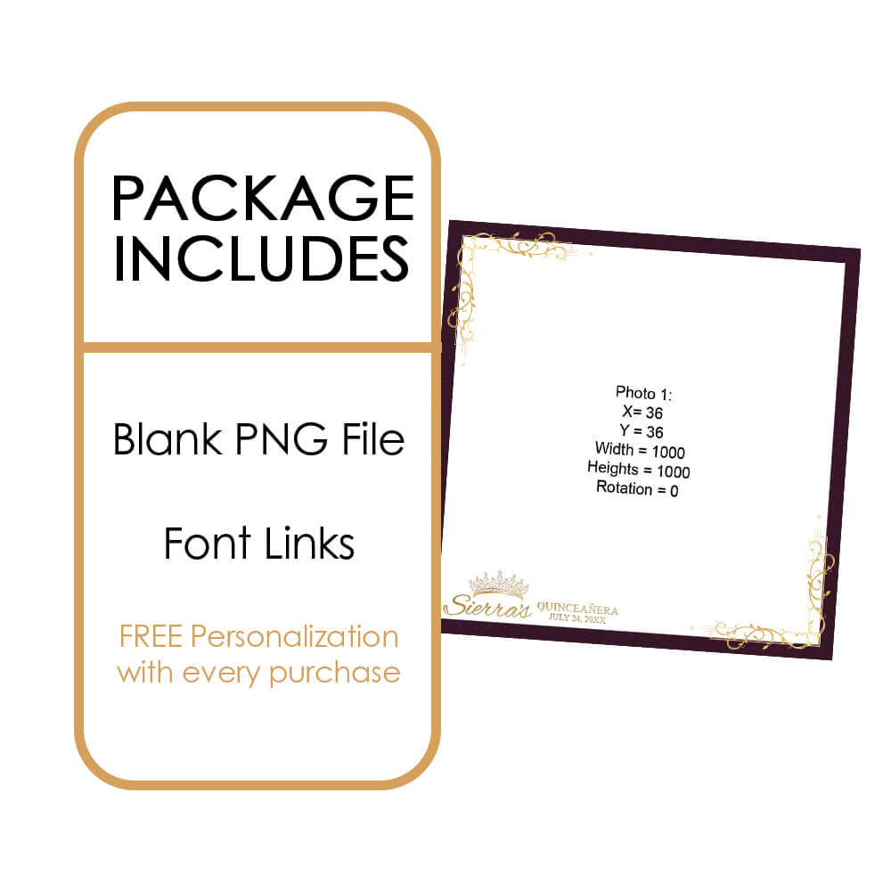 Quinceañera Gold Crown Photo Booth Frame, Plum Birthday 360 Overlay |  LHC03F