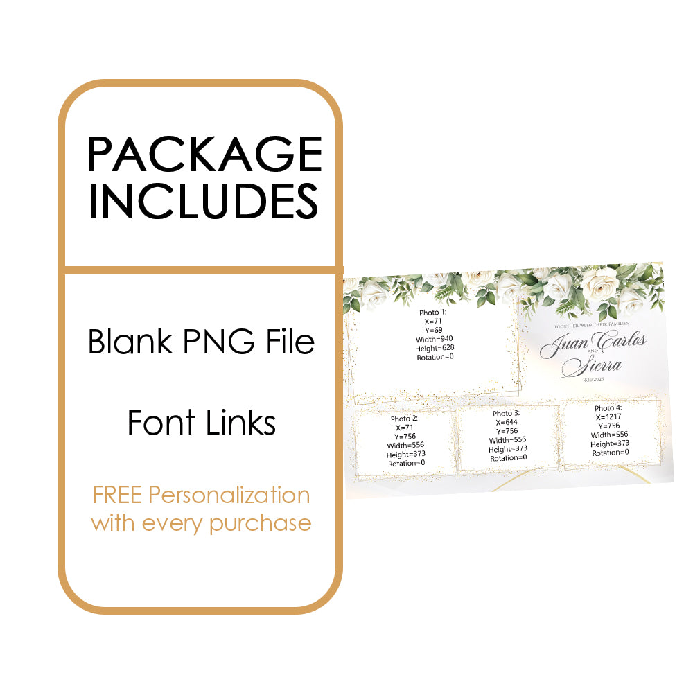 Elegant White Rose Wedding Photo Booth Frame  |  4-pose Postcard  |  LHC10A
