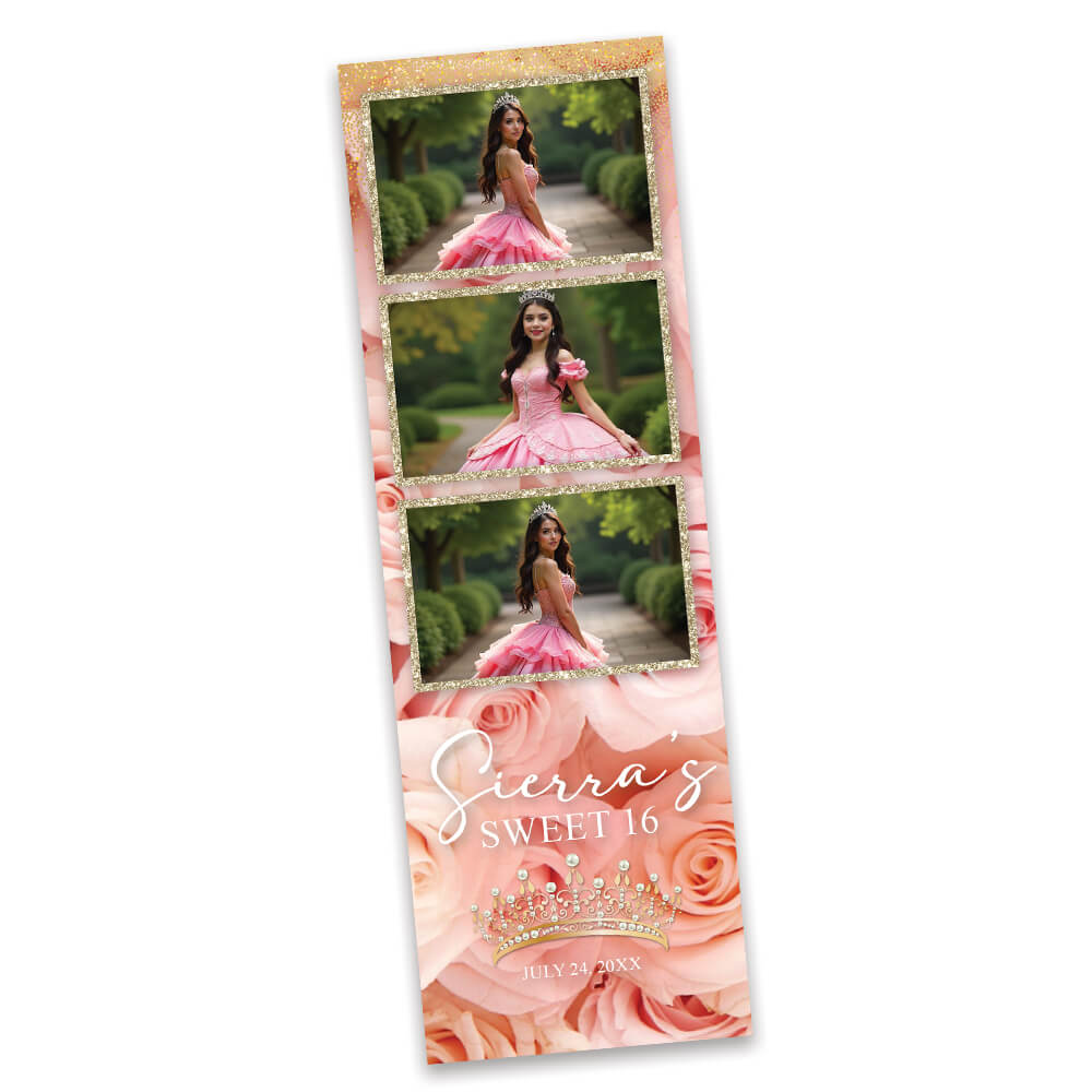 Charming Pink Roses Sweet 16th Photo Booth Frame |  2x6 Photo Strip  |  LHC17B