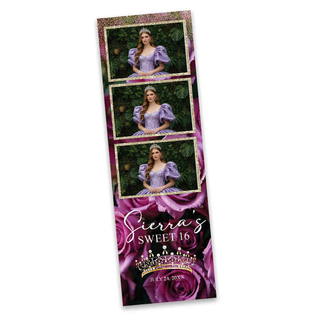 Charming Violet Roses Sweet 16th Photo Booth Frame |  2x6 Strip  |  LHC19B