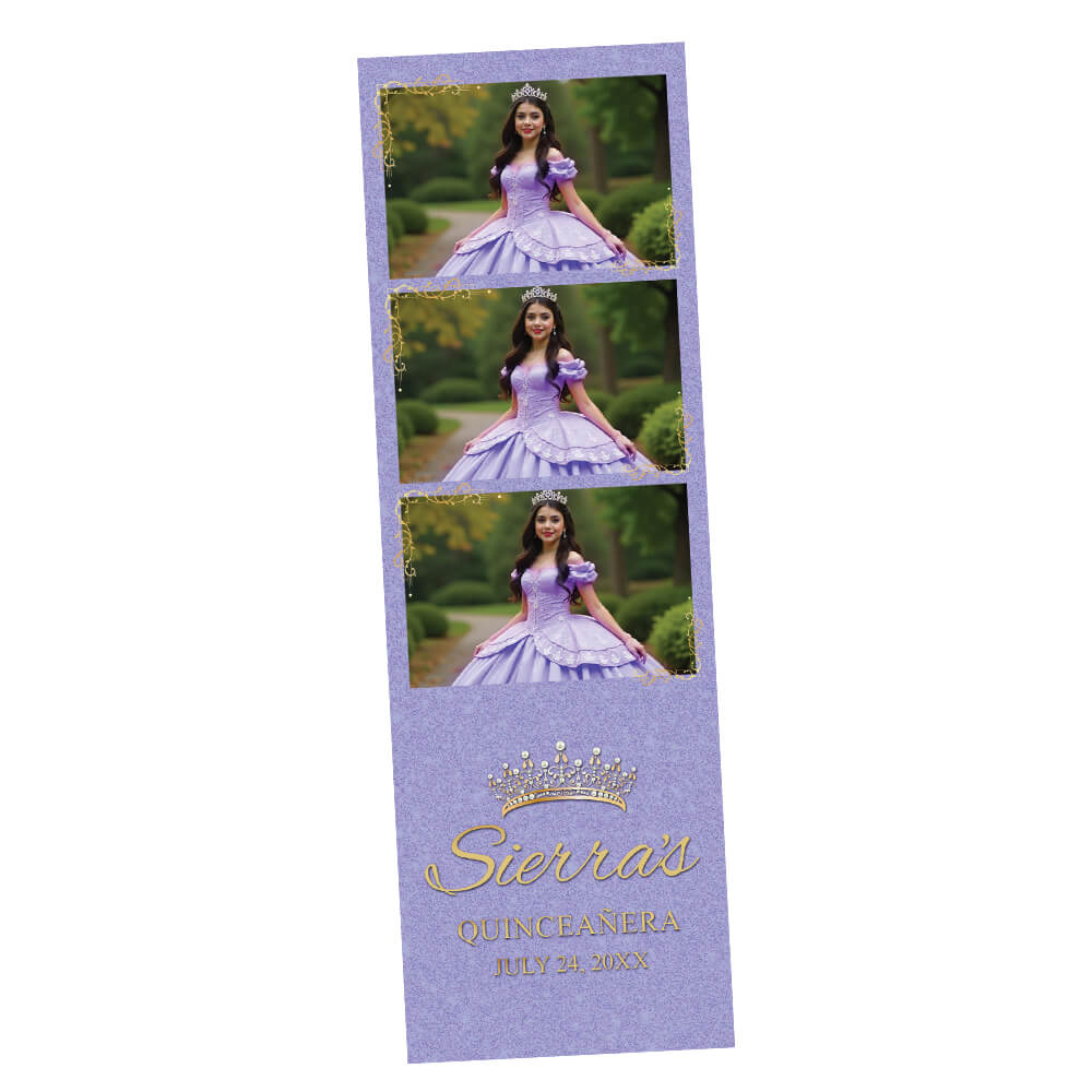 Marco para fotomatón de quinceañera con corona dorada, tulipán violeta para cumpleaños | Tira de 2x6 | LHC02K