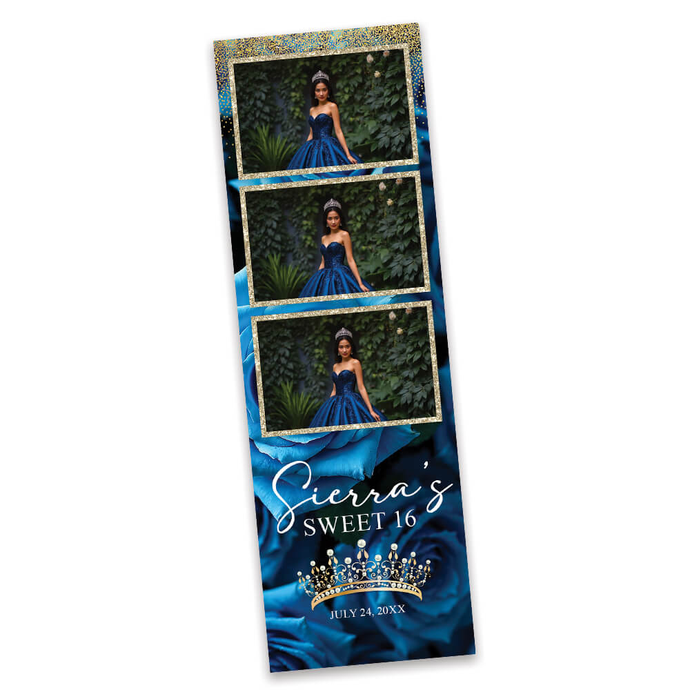 Charming Blue Roses Sweet 16th Photo Booth Frame  |  2x6 Strip |  LHC22B