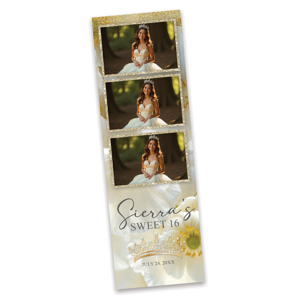 Charming White Floral Sweet 16th Photo Booth Frame |  2x6 Strip  |  LHC21B