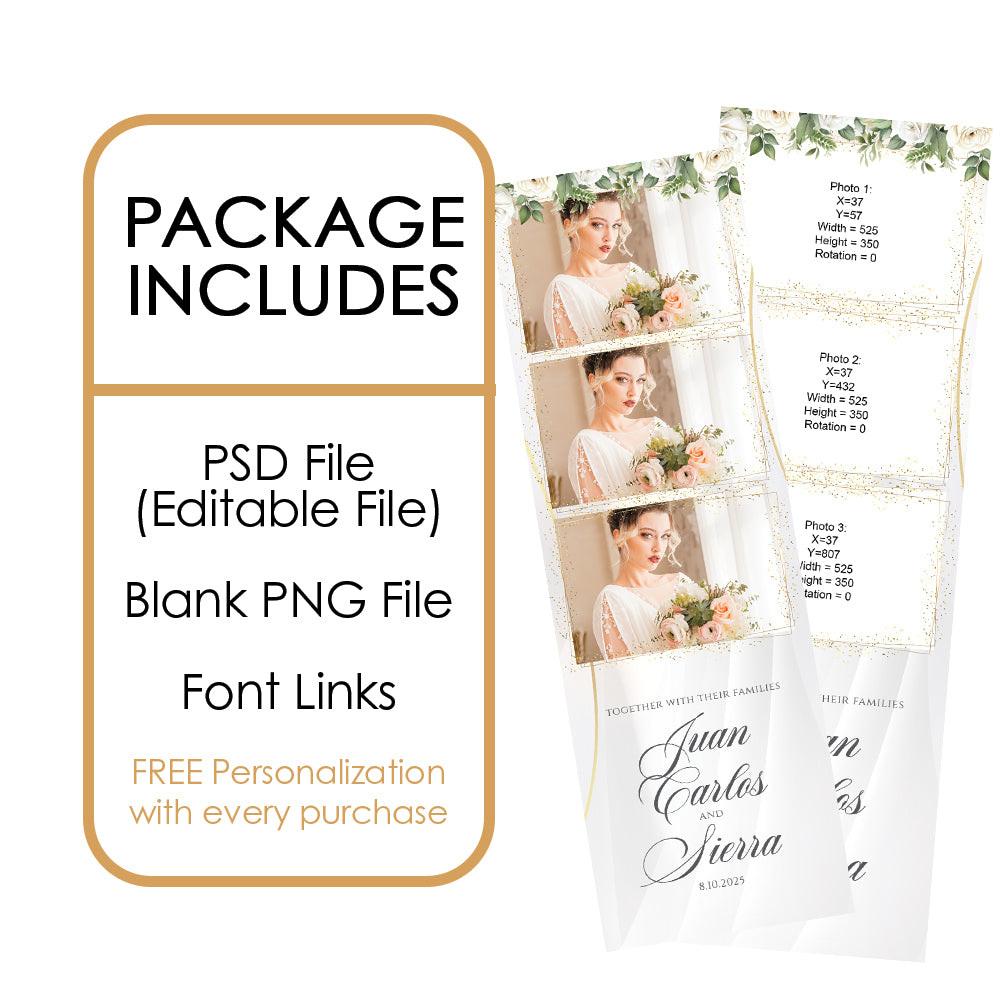 Elegant White Rose Wedding Photo Booth Frame  |  3-pose Strip  |  LHC10B