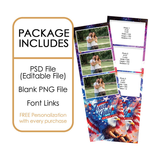 4th of July Holiday Photo Booth Frame  |  3-pose Photo Strip |  LHC11B