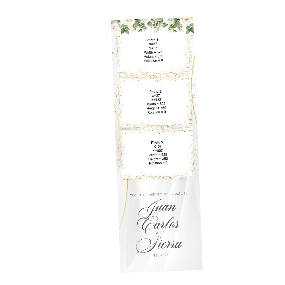 Elegant White Rose Wedding Photo Booth Frame  |  3-pose Strip  |  LHC10B