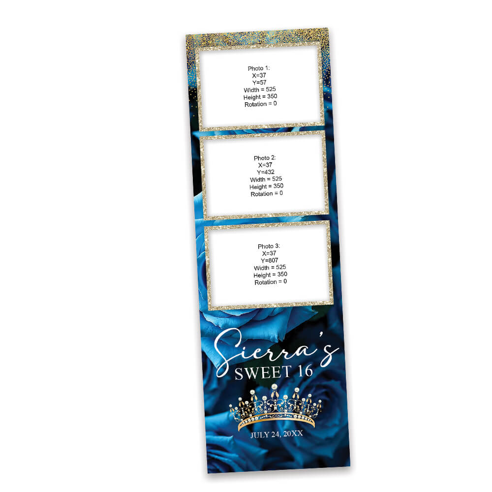 Charming Blue Roses Sweet 16th Photo Booth Frame  |  2x6 Strip |  LHC22B
