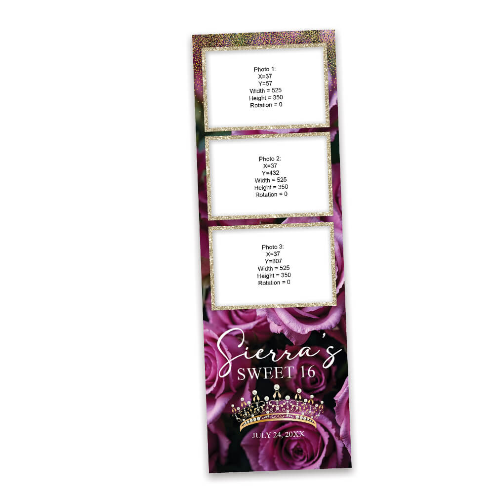 Charming Violet Roses Sweet 16th Photo Booth Frame |  2x6 Strip  |  LHC19B