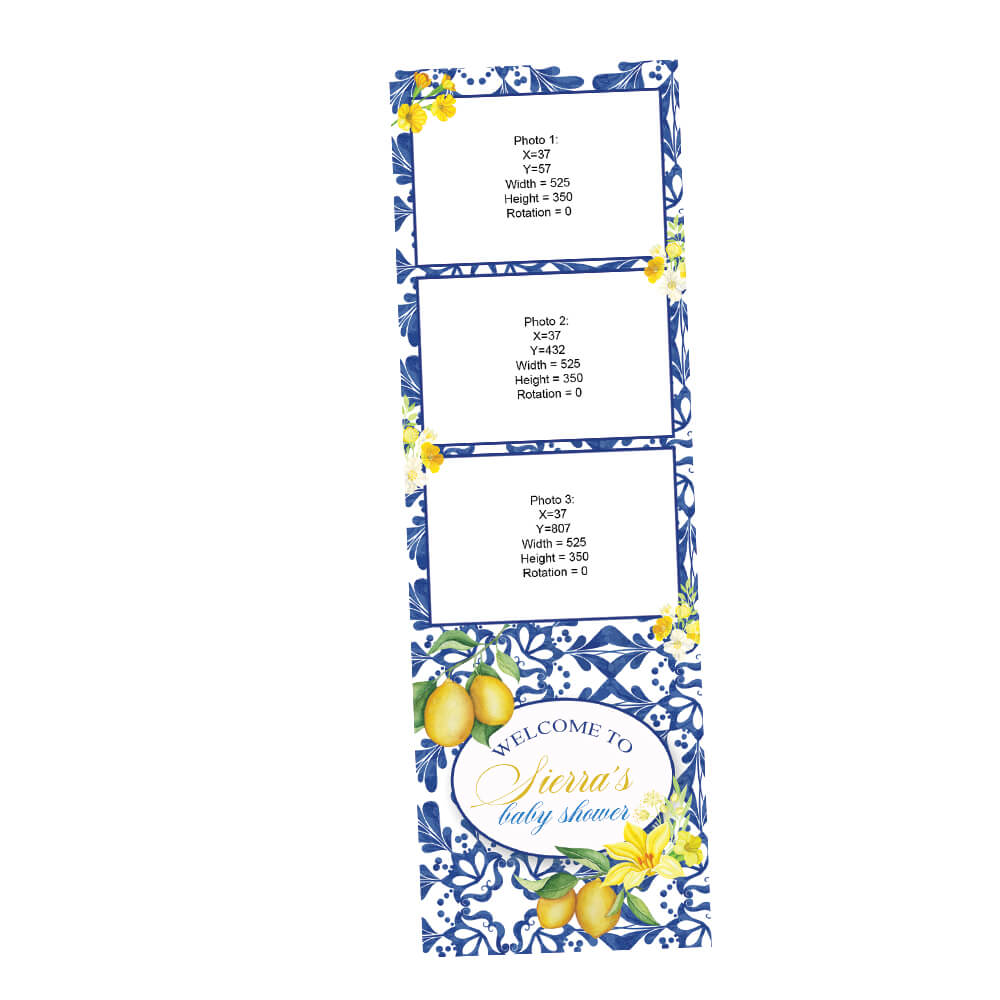 Royal Blue Tiles Citrus Lemon Baby Shower Booth Frame  | 2x6 Strip | LHC09A