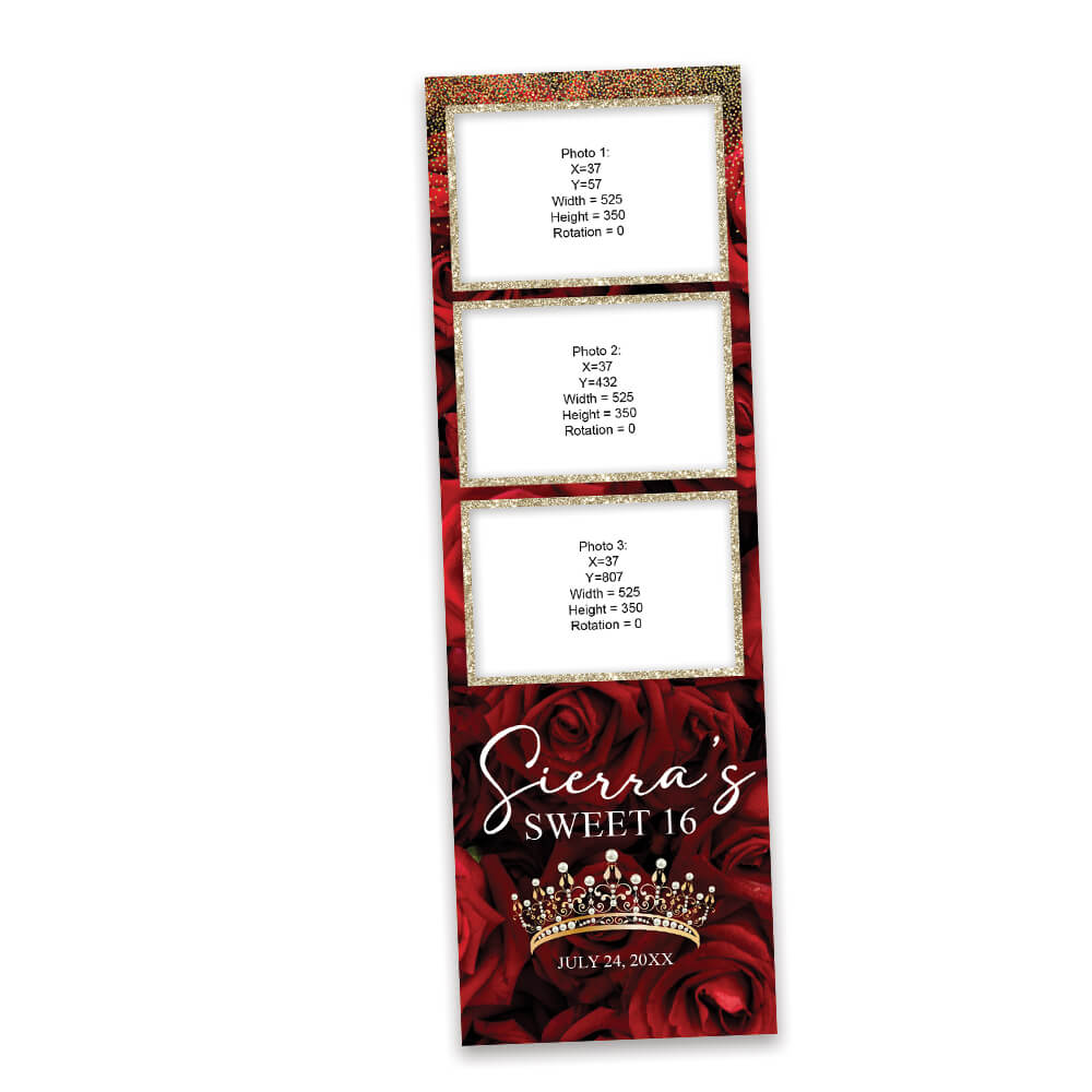Charming Red Roses Sweet 16th Photo Booth Frame |  2x6 Strip  |  LHC18B