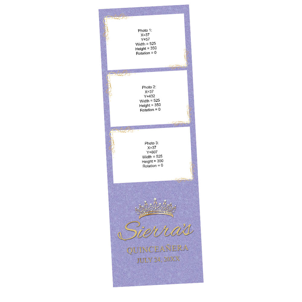 Marco para fotomatón de quinceañera con corona dorada, tulipán violeta para cumpleaños | Tira de 2x6 | LHC02K